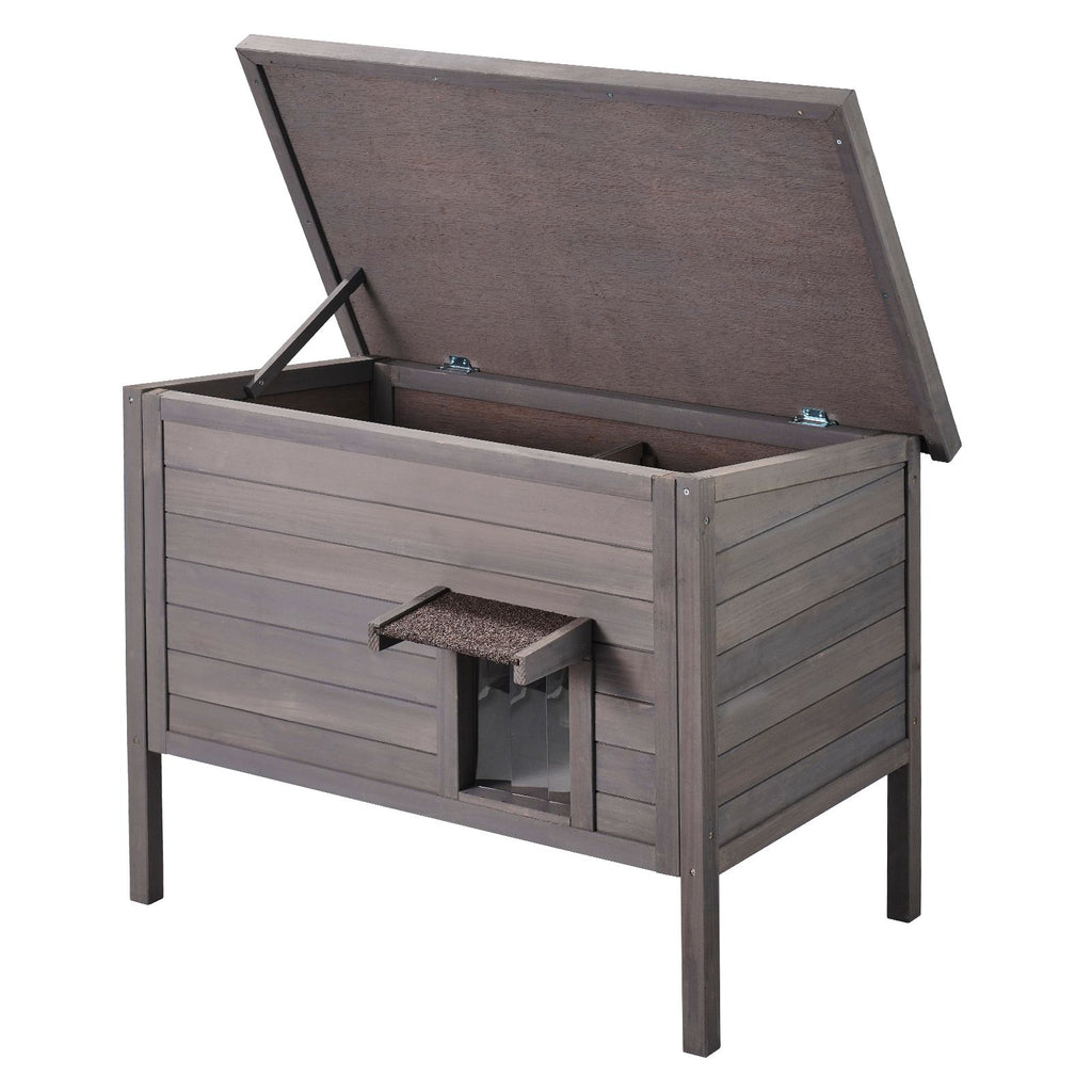 Outdoor Cat House Weatherproof, Feral Cat Shelter for Multiple Cats, Outdoor Wooden Cat Rabbit House with All-Round Foam Insulated, Open Roof, PVC Door Flaps, 34"L x 22"W x 27"H