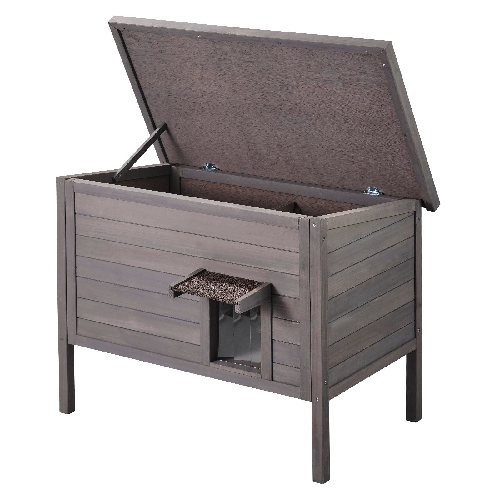 Outdoor Cat House Weatherproof, Feral Cat Shelter for Multiple Cats, Outdoor Wooden Cat Rabbit House with All-Round Foam Insulated, Open Roof, PVC Door Flaps, 34"L x 22"W x 27"H
