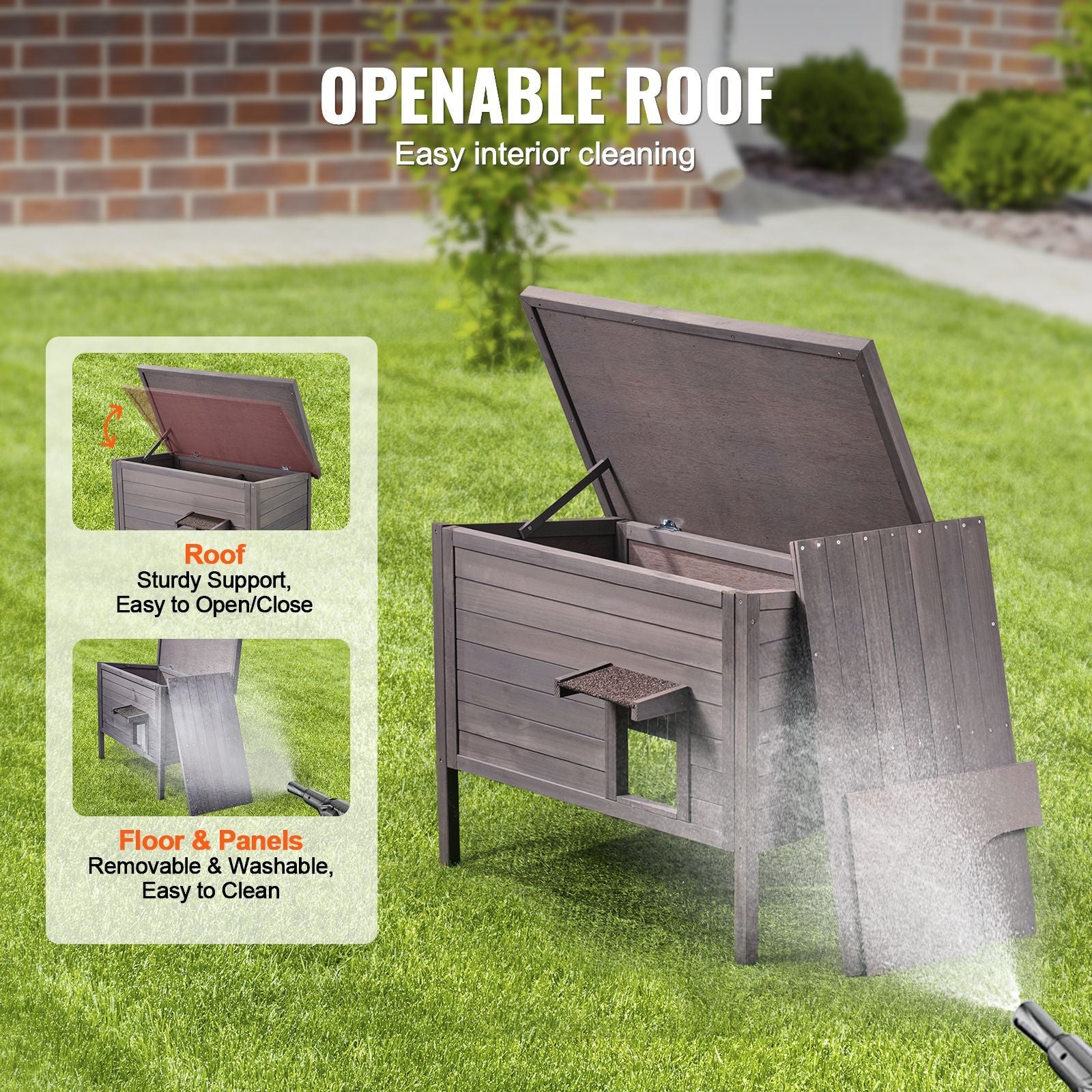 Outdoor Cat House Weatherproof, Feral Cat Shelter for Multiple Cats, Outdoor Wooden Cat Rabbit House with All-Round Foam Insulated, Open Roof, PVC Door Flaps, 34"L x 22"W x 27"H