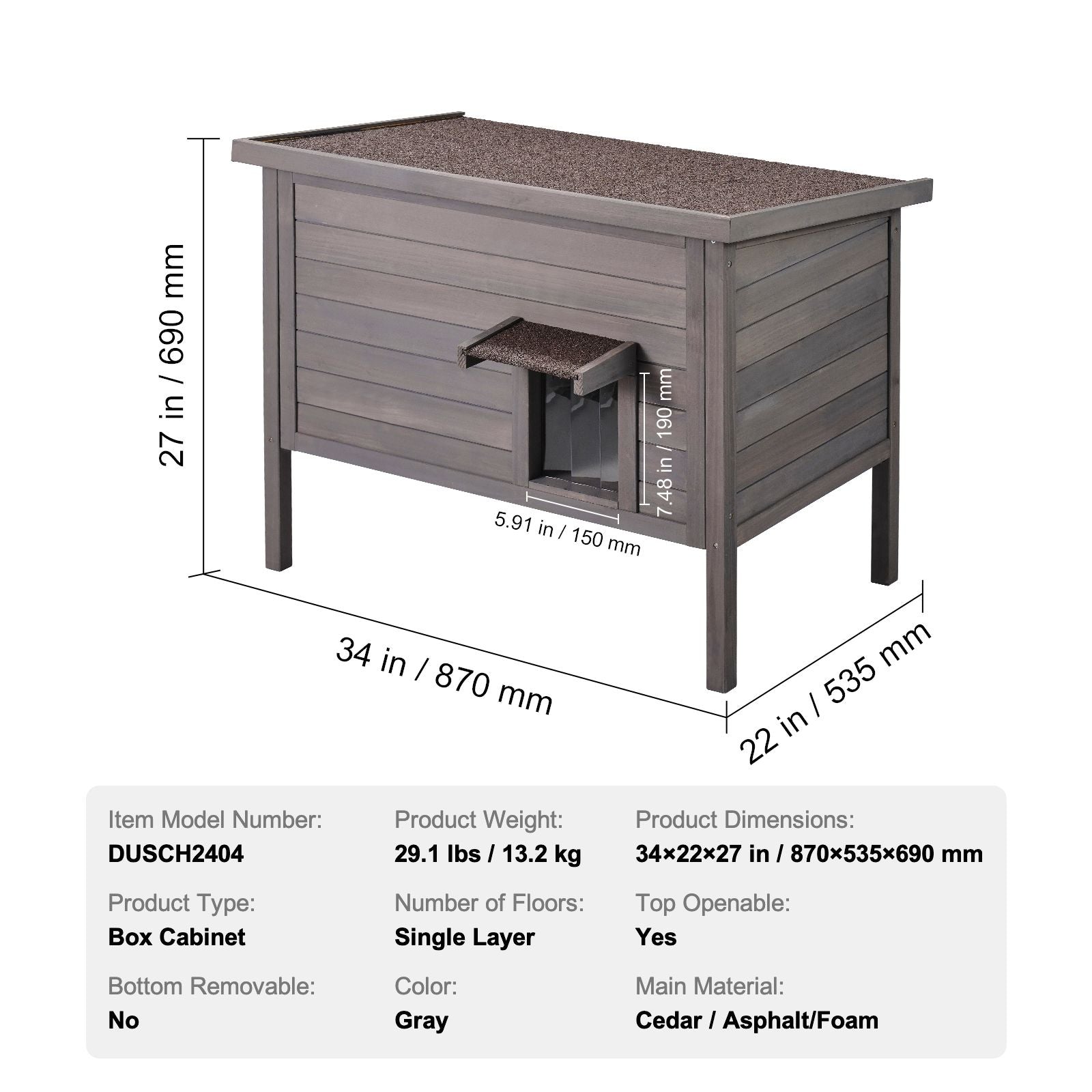 Outdoor Cat House Weatherproof, Feral Cat Shelter for Multiple Cats, Outdoor Wooden Cat Rabbit House with All-Round Foam Insulated, Open Roof, PVC Door Flaps, 34"L x 22"W x 27"H