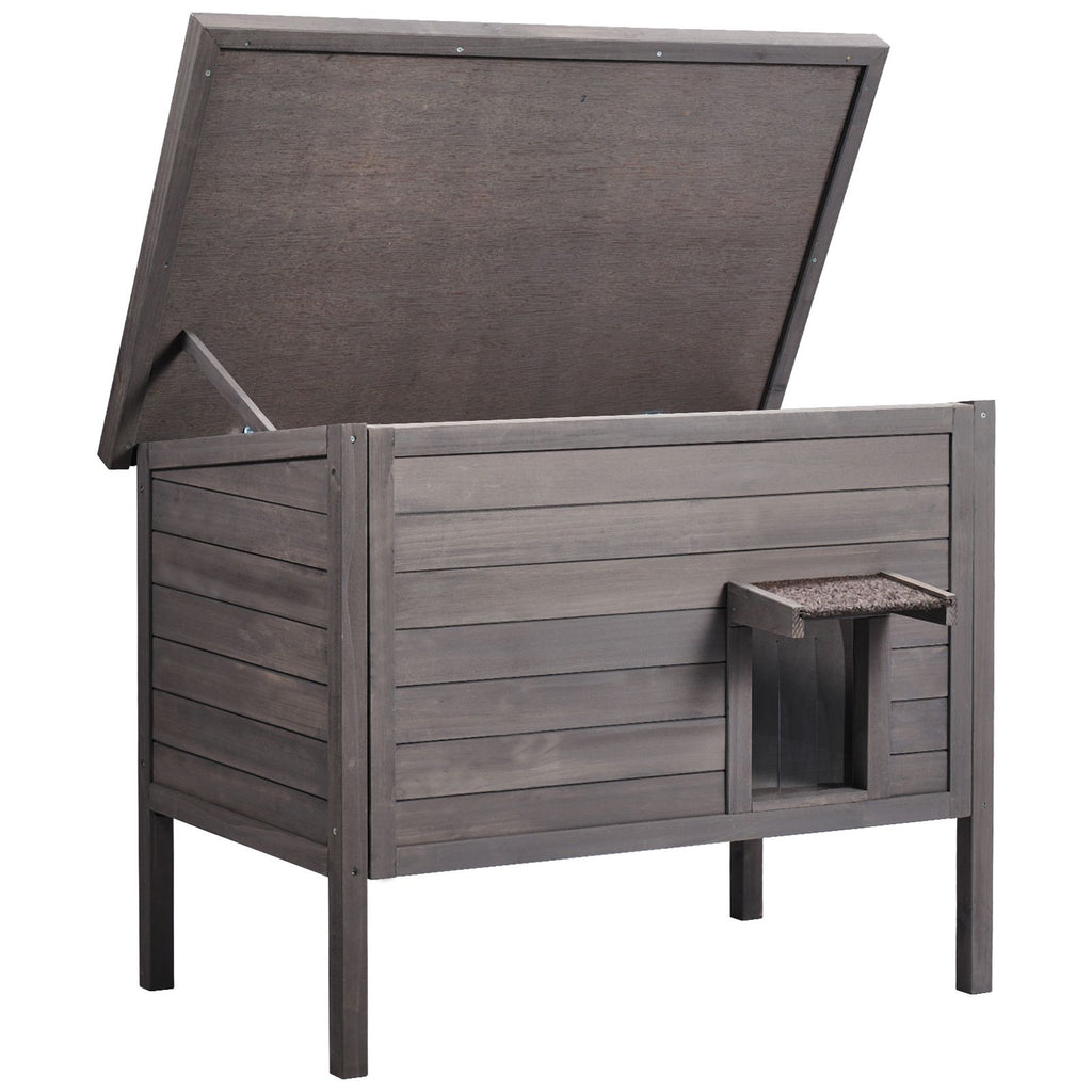 Outdoor Cat House Weatherproof, Feral Cat Shelter for Multiple Cats, Outdoor Wooden Cat Rabbit House with All-Round Foam Insulated, Open Roof, PVC Door Flaps, 34"L x 22"W x 27"H
