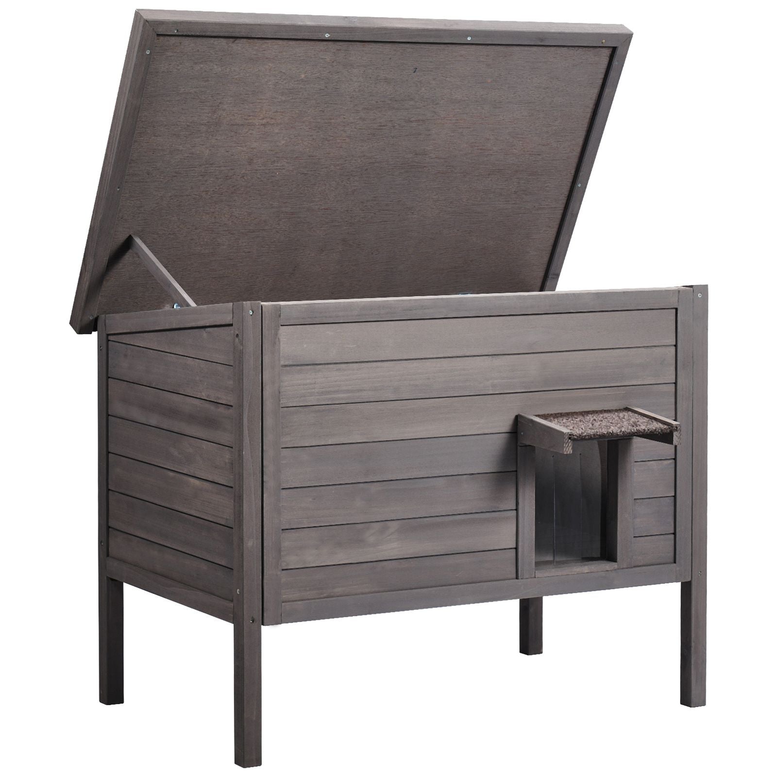 Outdoor Cat House Weatherproof, Feral Cat Shelter for Multiple Cats, Outdoor Wooden Cat Rabbit House with All-Round Foam Insulated, Open Roof, PVC Door Flaps, 34"L x 22"W x 27"H