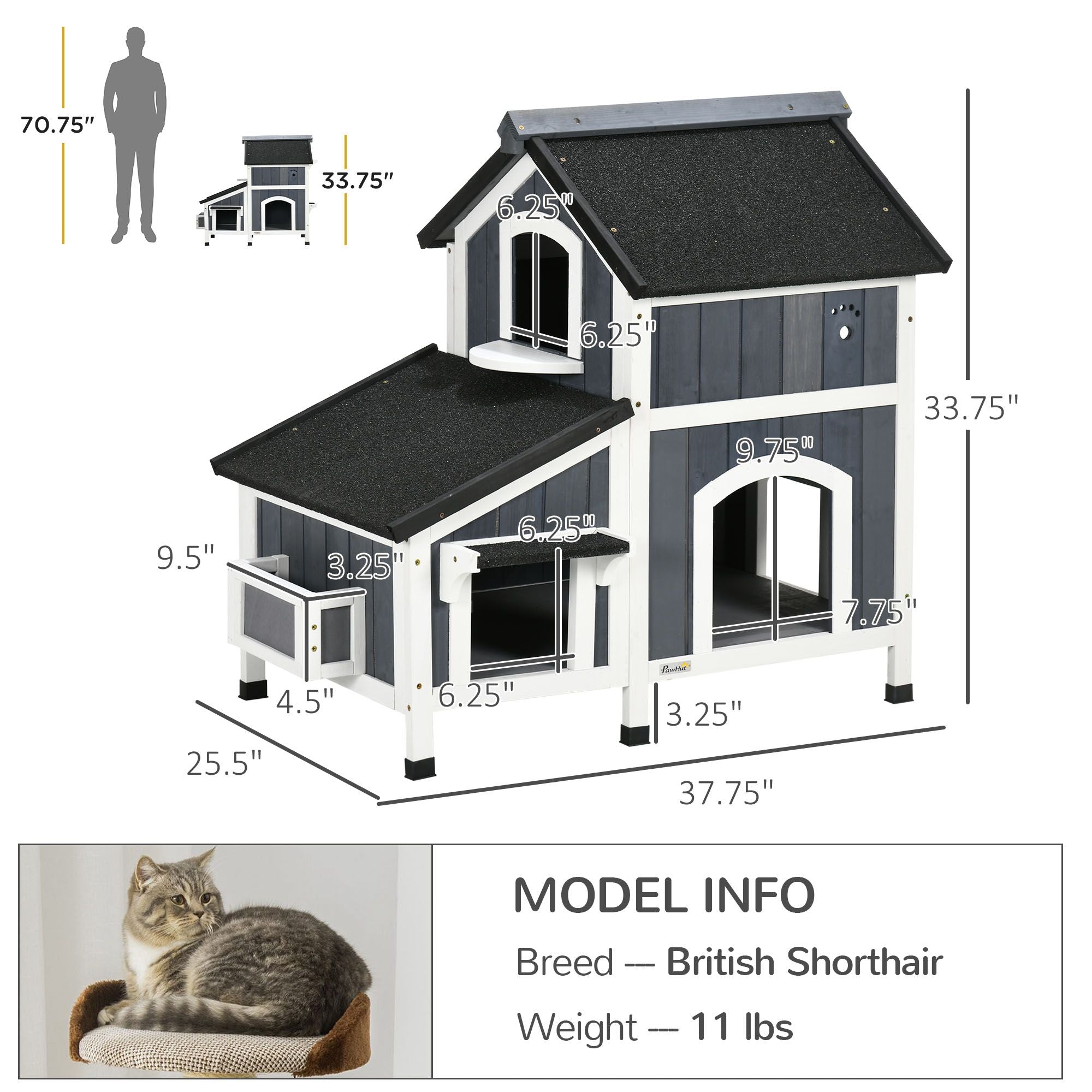 2-Story Outdoor Cat House with Flower Box & Weather Resistant Roof