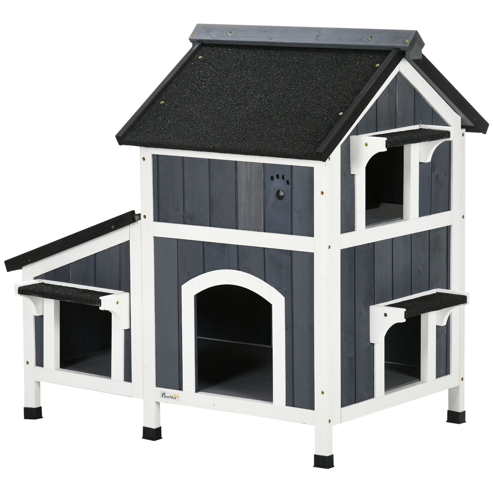 2-Story Outdoor Cat House with Flower Box & Weather Resistant Roof
