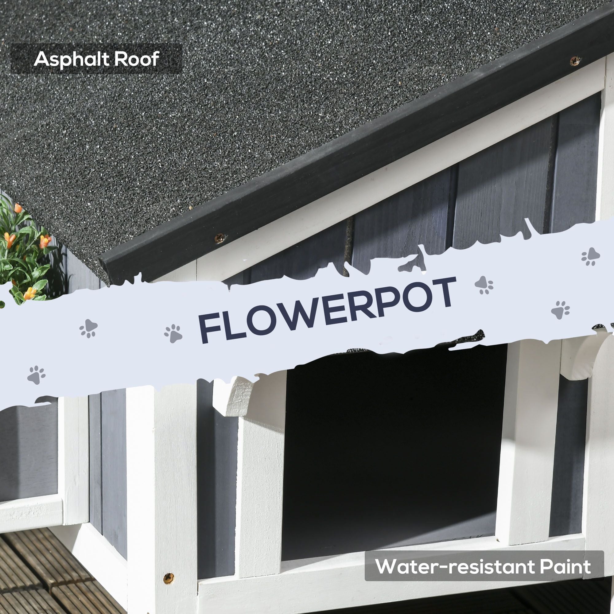 2-Story Outdoor Cat House with Flower Box & Weather Resistant Roof