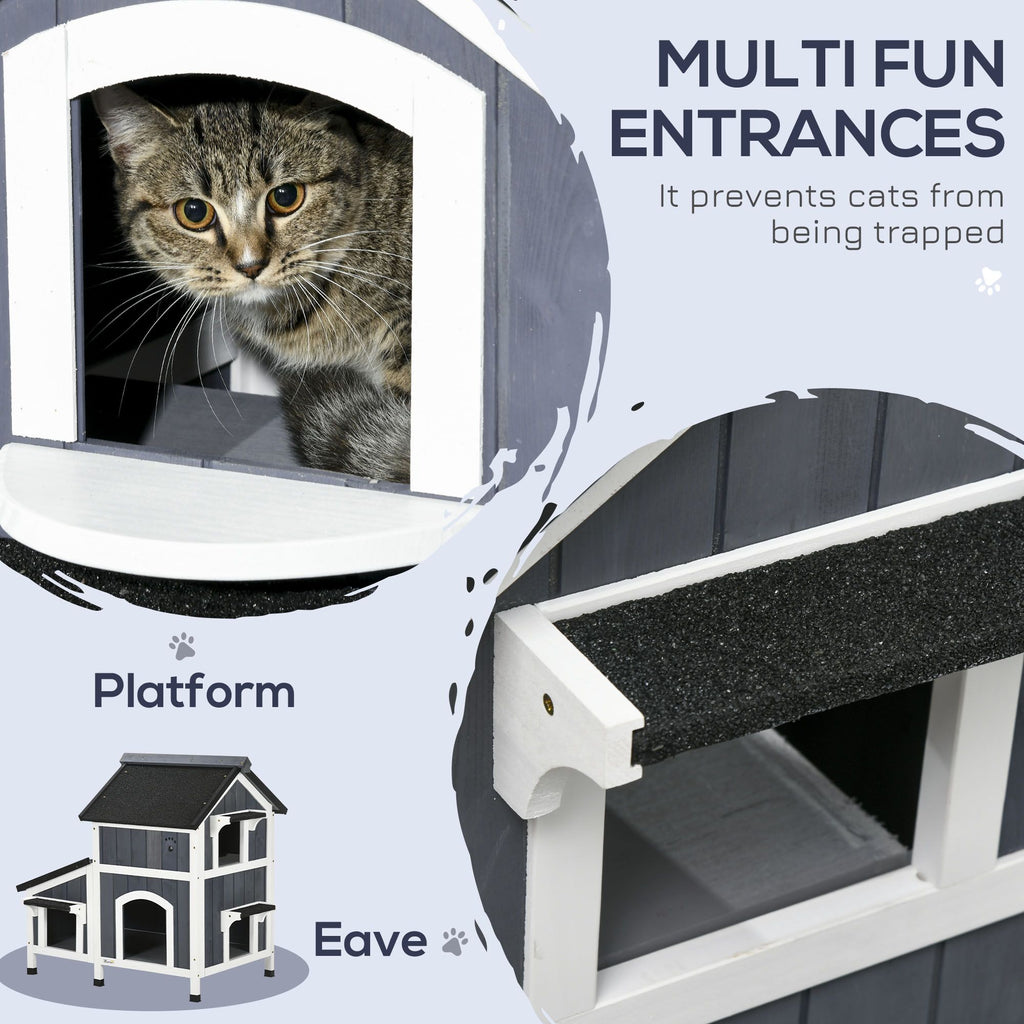 2-Story Outdoor Cat House with Flower Box & Weather Resistant Roof