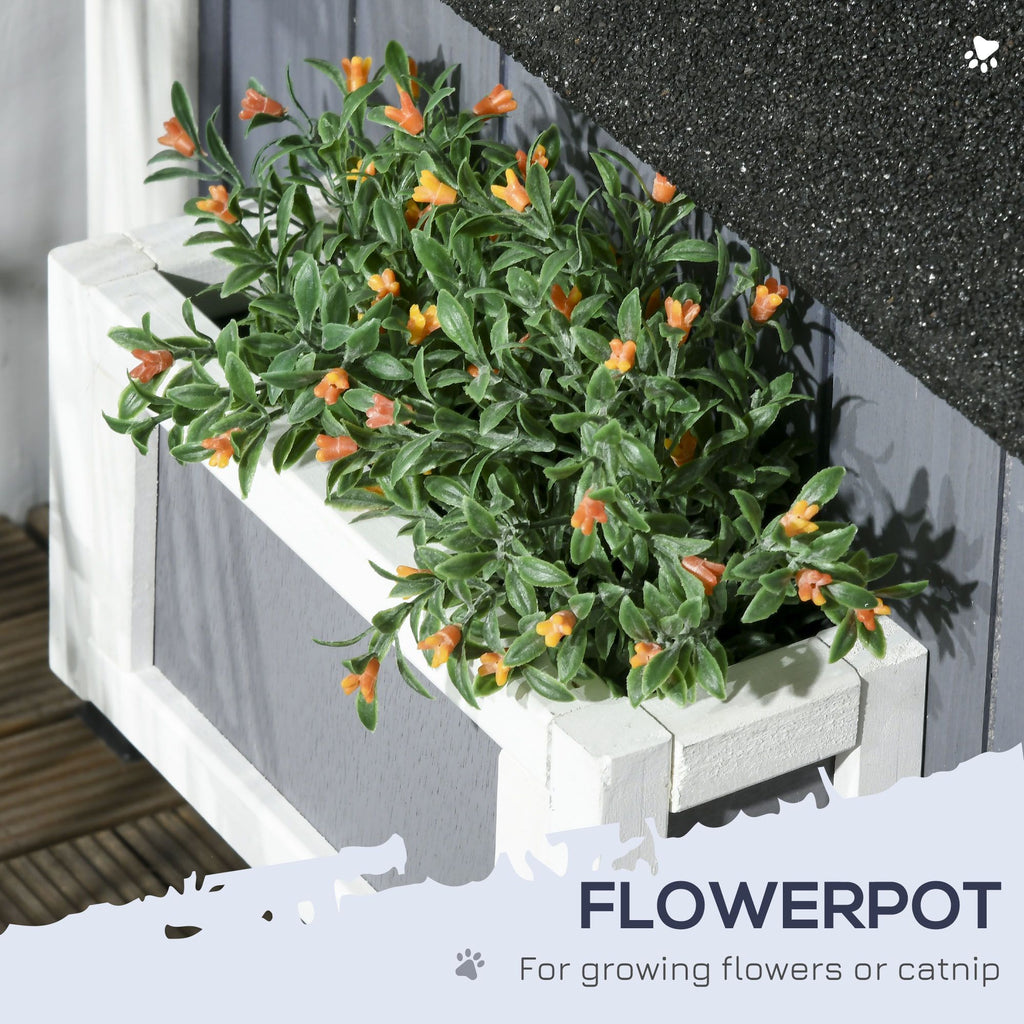 2-Story Outdoor Cat House with Flower Box & Weather Resistant Roof