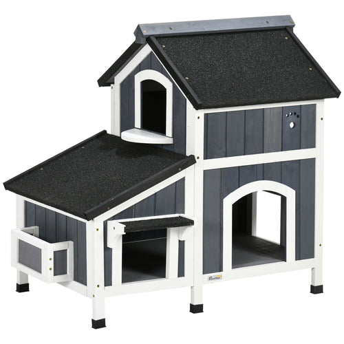 2-Story Outdoor Cat House with Flower Box & Weather Resistant Roof