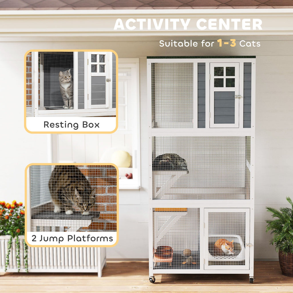 furniture-style Outdoor Catio on Wheels with Weatherproof Roof and Resting Condo