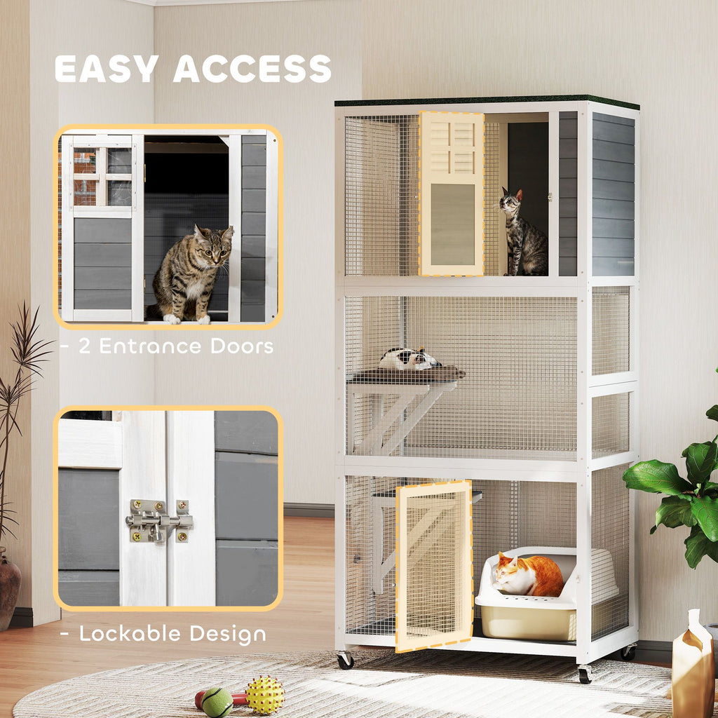 furniture-style Outdoor Catio on Wheels with Weatherproof Roof and Resting Condo