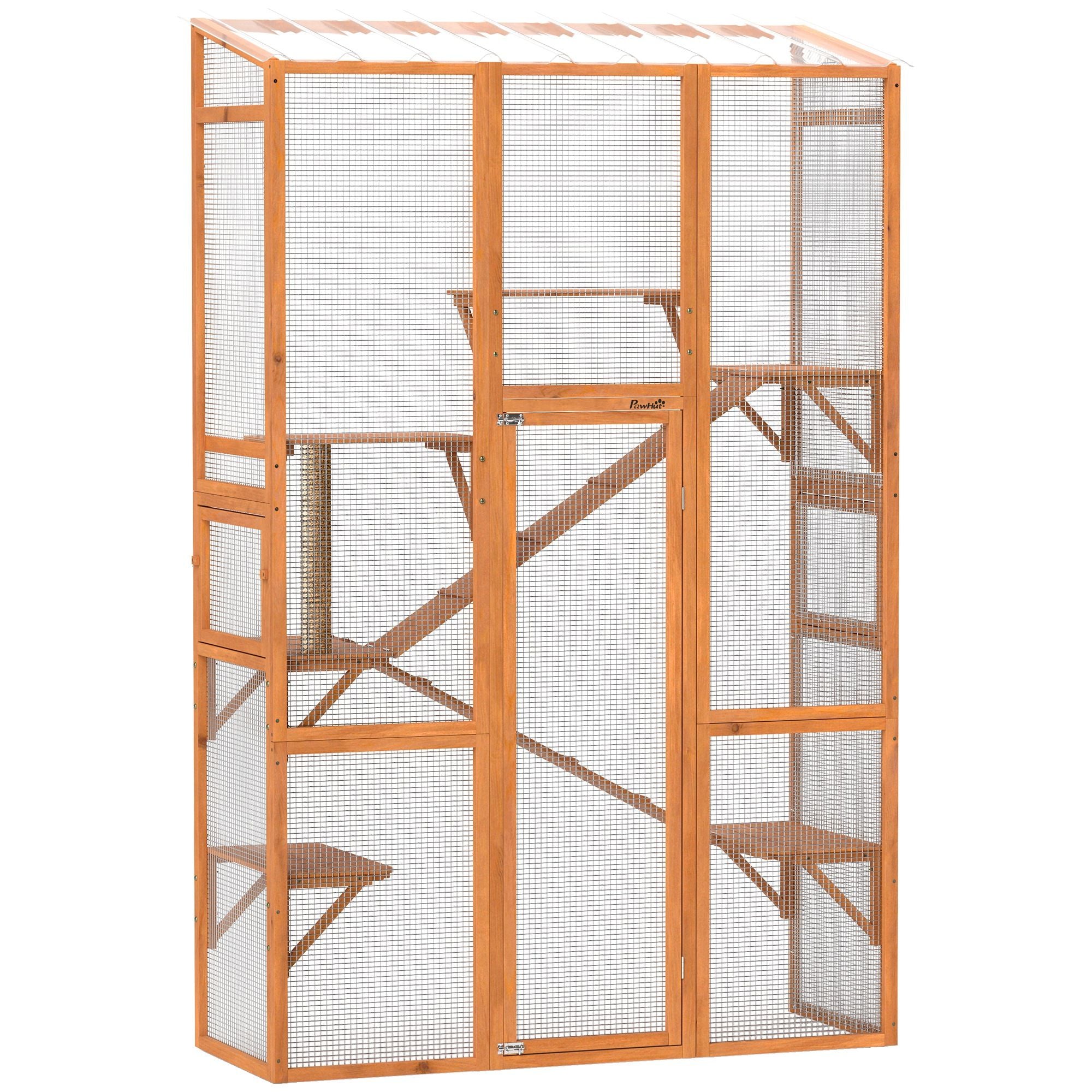Large Wooden Catio Enclosure with Platforms, Scratching Post & Ramps for 2-3 Kittens