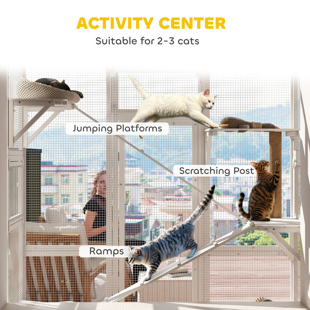 Large Outdoor Catio Enclosure with 6 Jumping Platforms & Scratching Post