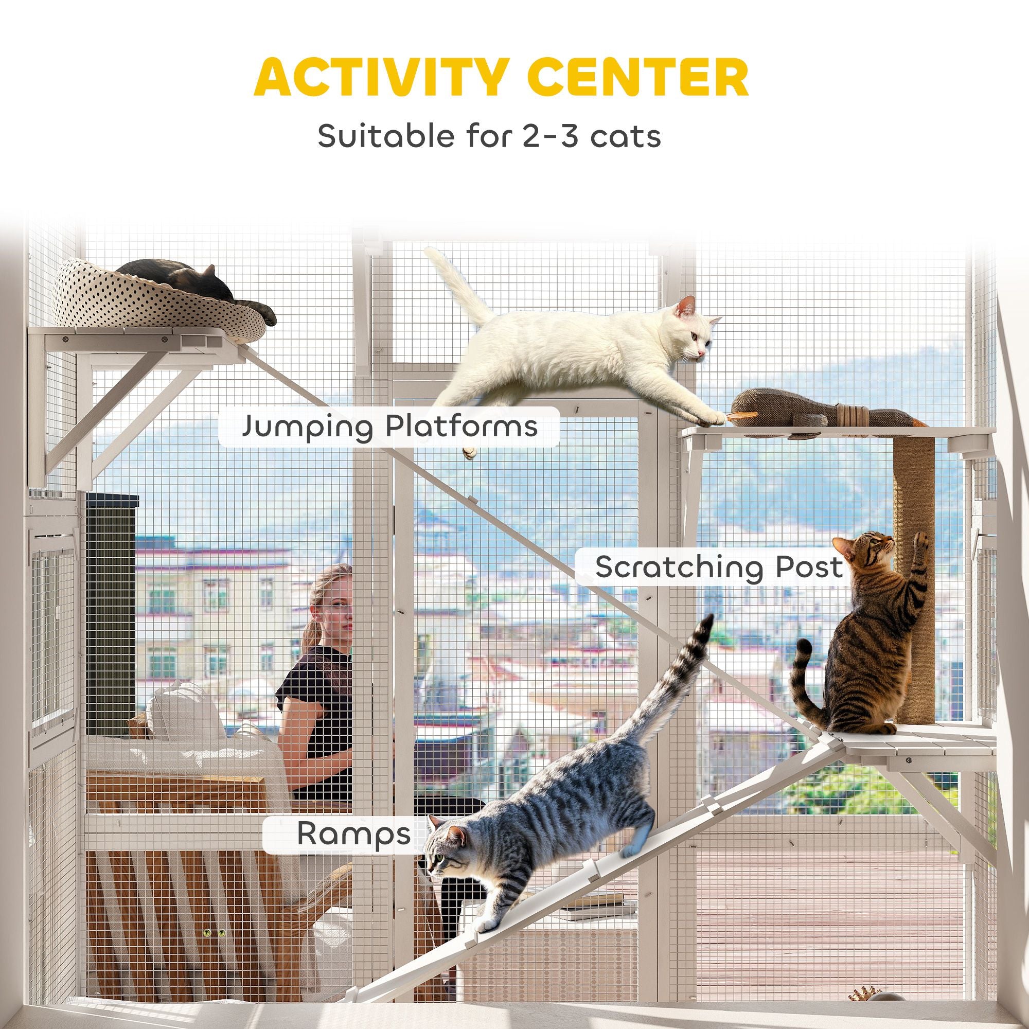 Large Outdoor Catio Enclosure with 6 Jumping Platforms & Scratching Post