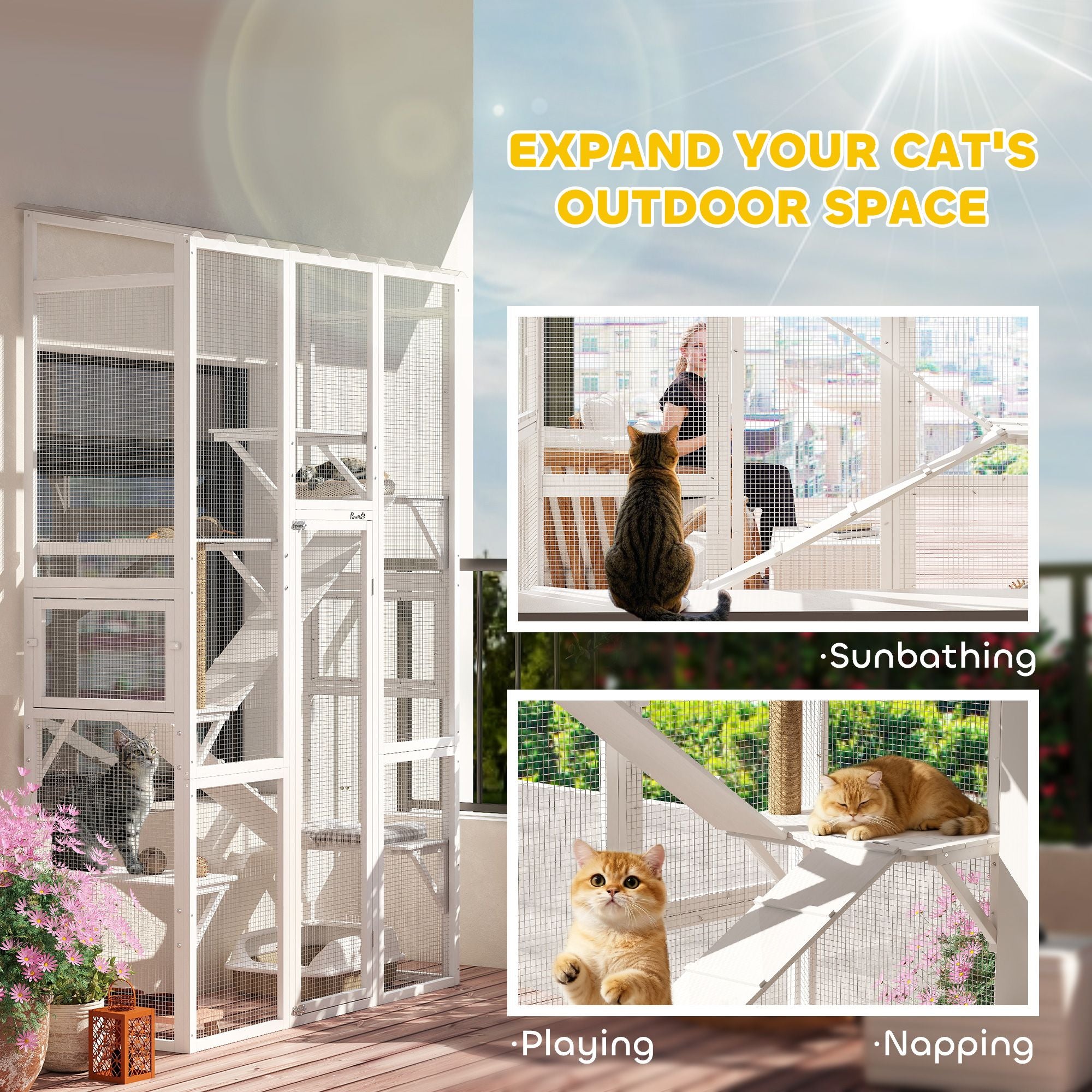 Large Outdoor Catio Enclosure with 6 Jumping Platforms & Scratching Post