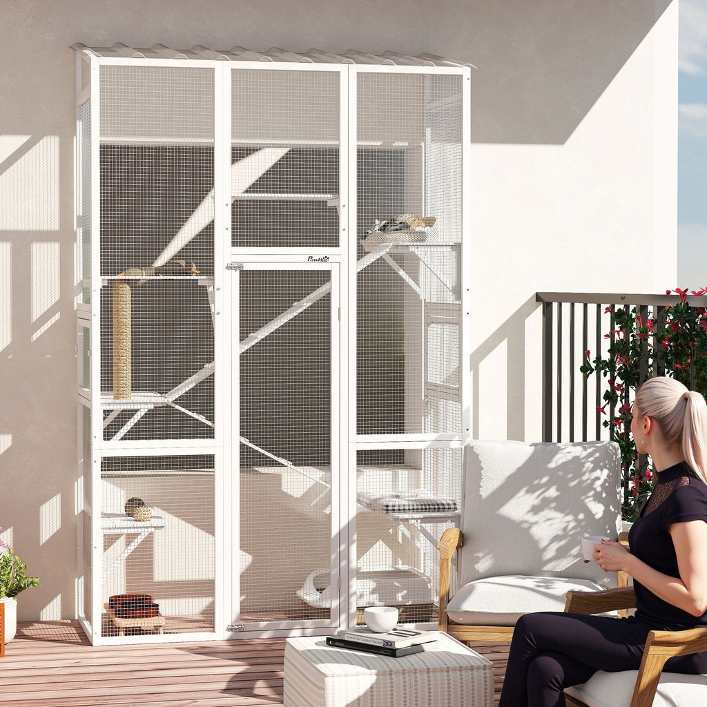 Large Outdoor Catio Enclosure with 6 Jumping Platforms & Scratching Post