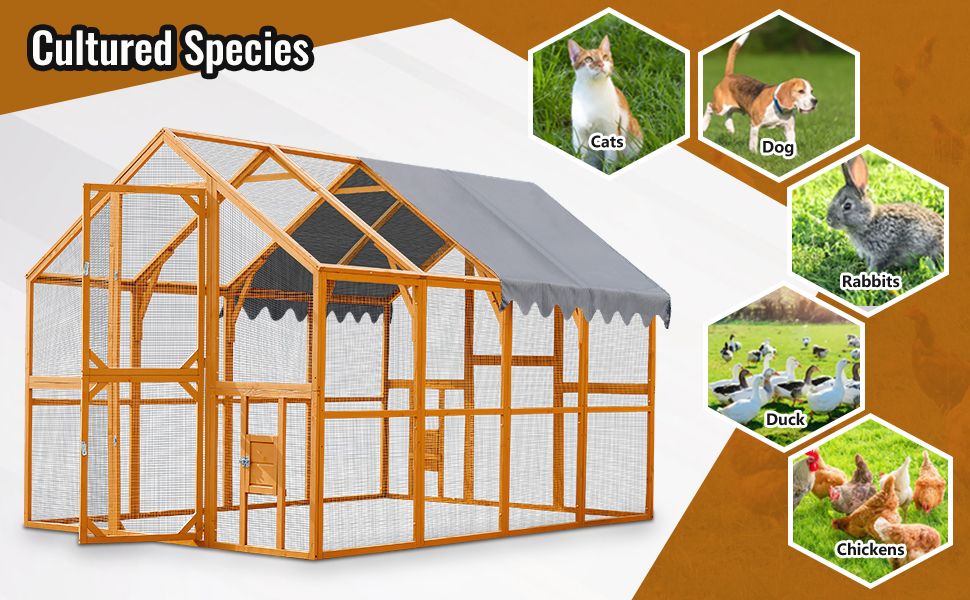Outdoor Chicken Coop Enclosures 110" Large Kitten Playpen, Upgrade water-ready Cover