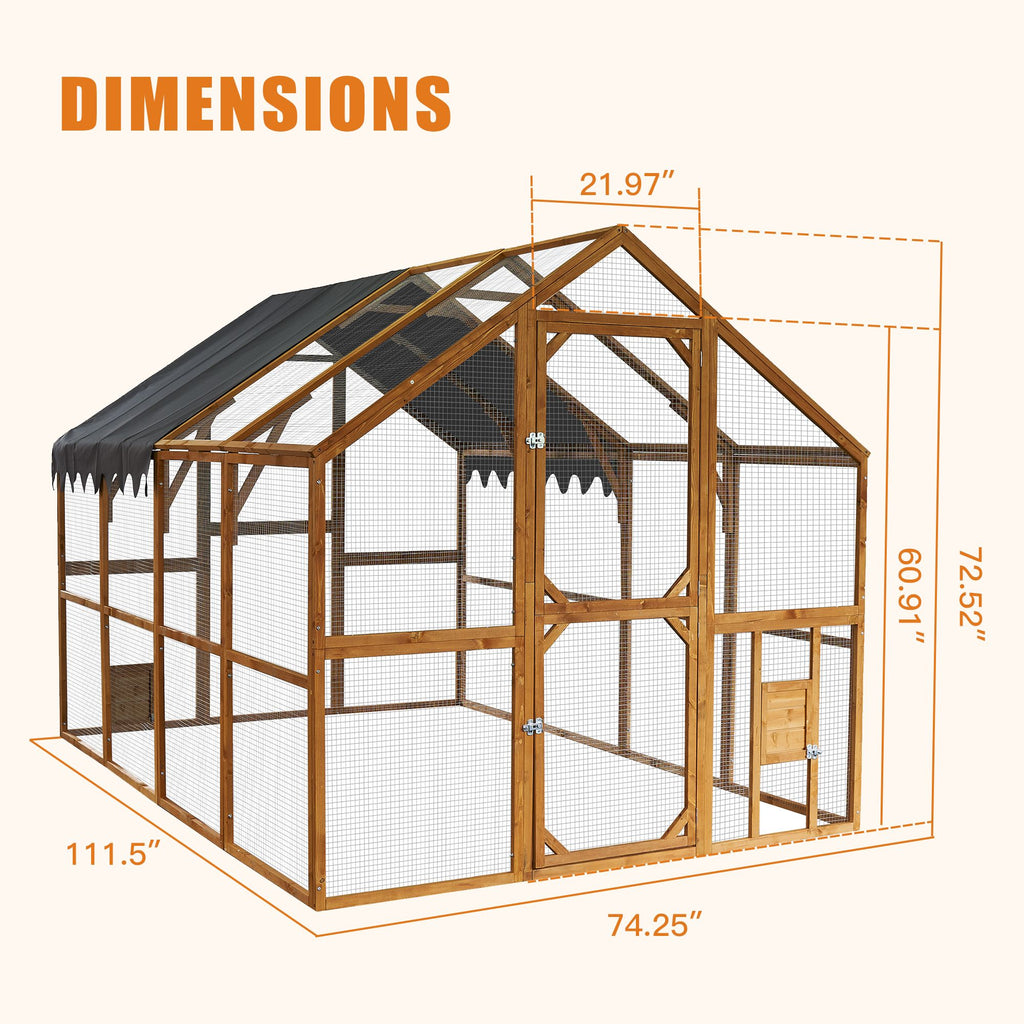 Outdoor Chicken Coop Enclosures 110" Large Kitten Playpen, Upgrade water-ready Cover