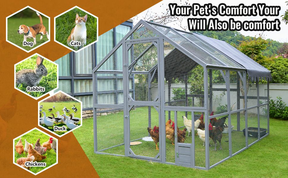 Outdoor Chicken Coop Enclosures 110" Large Kitten Playpen, Upgrade water-ready Cover