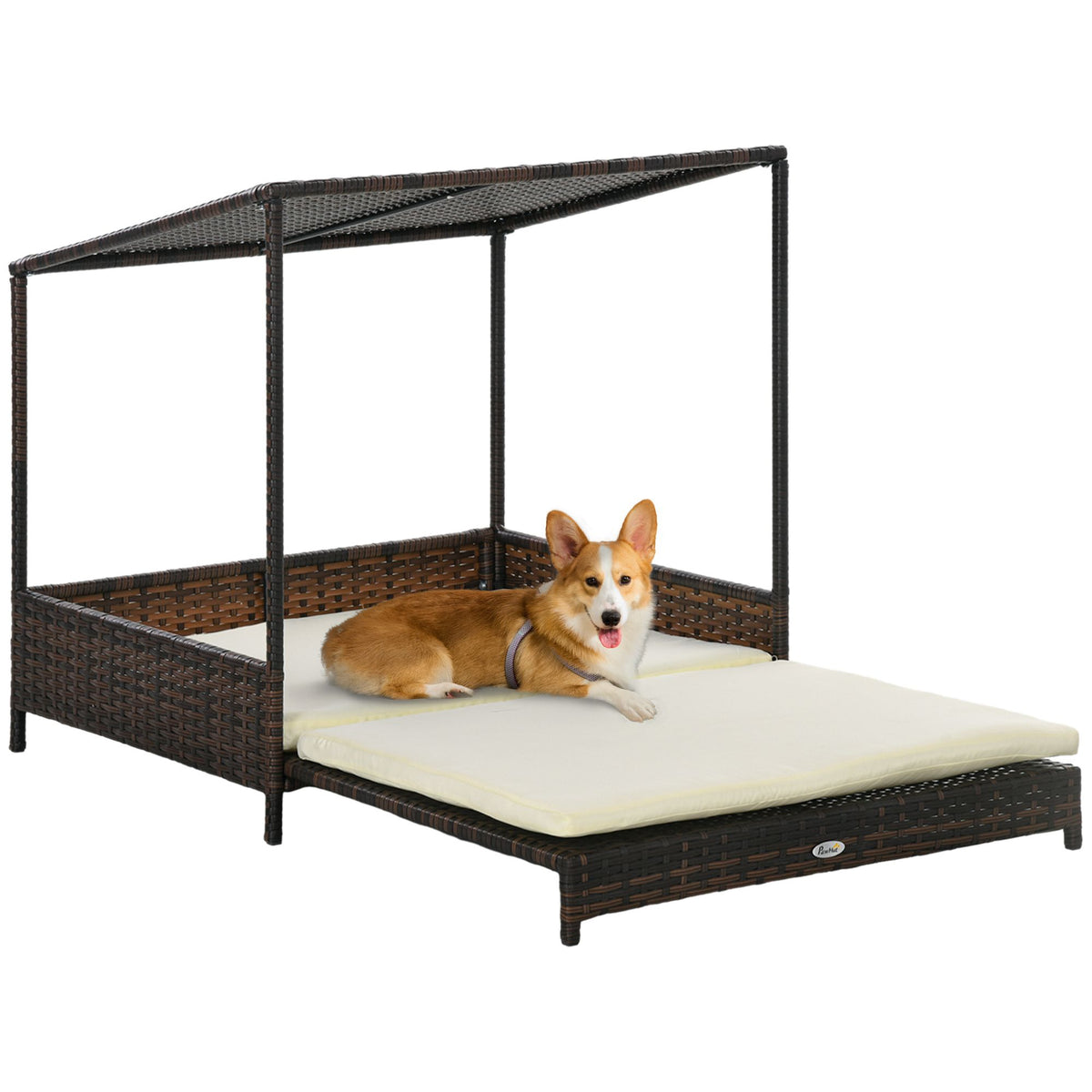 PawHut Extendable Wicker Dog Bed with Roof – Indoor/Outdoor Comfort