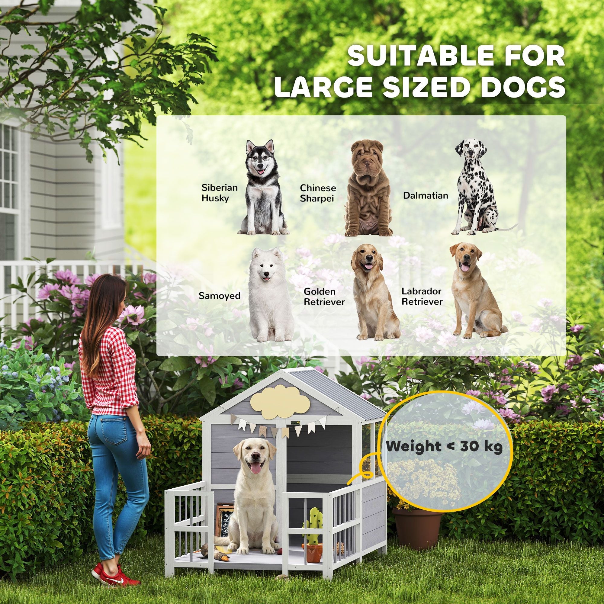 Spacious furniture-style Dog House with Porch and Weatherproof Roof