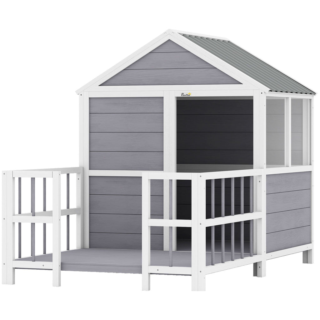 Spacious furniture-style Dog House with Porch and Weatherproof Roof