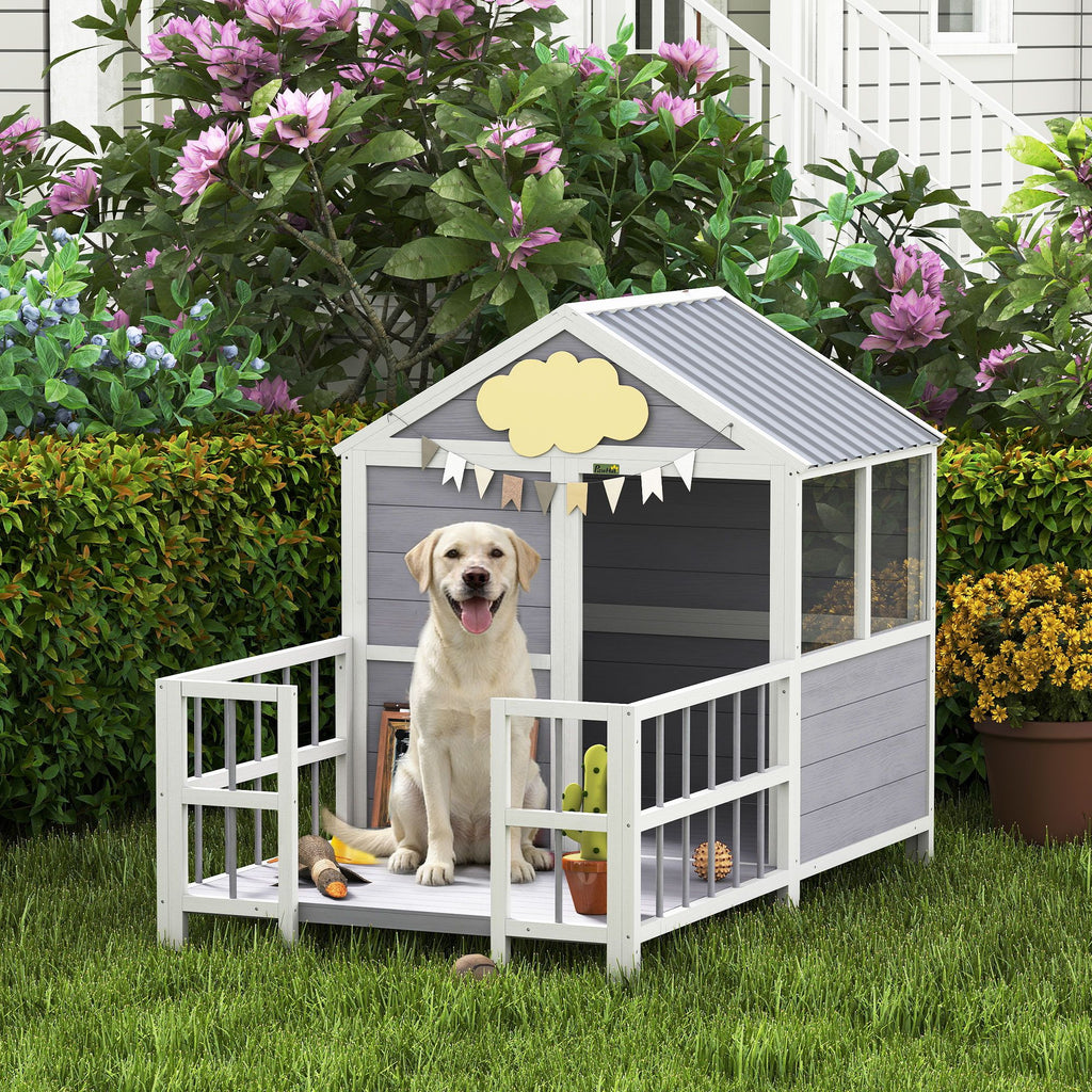 Spacious furniture-style Dog House with Porch and Weatherproof Roof