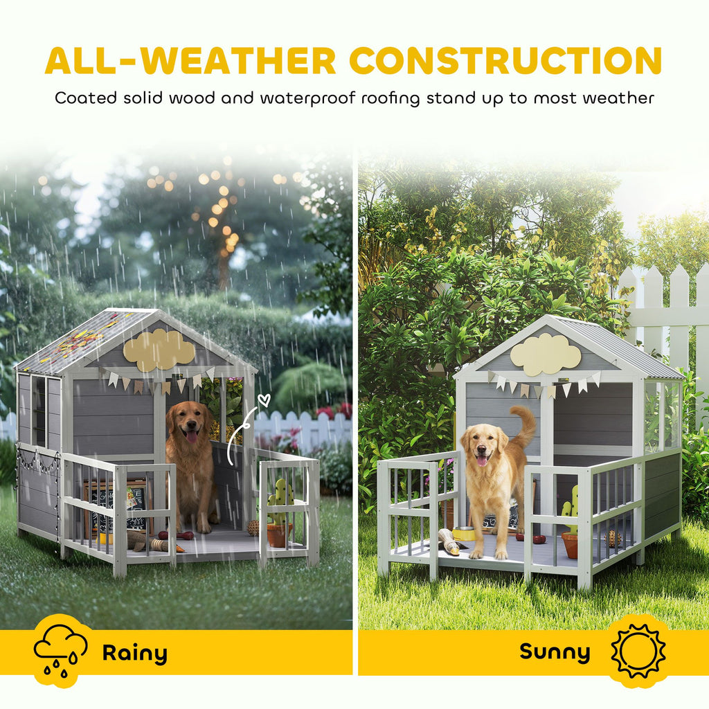 Spacious furniture-style Dog House with Porch and Weatherproof Roof