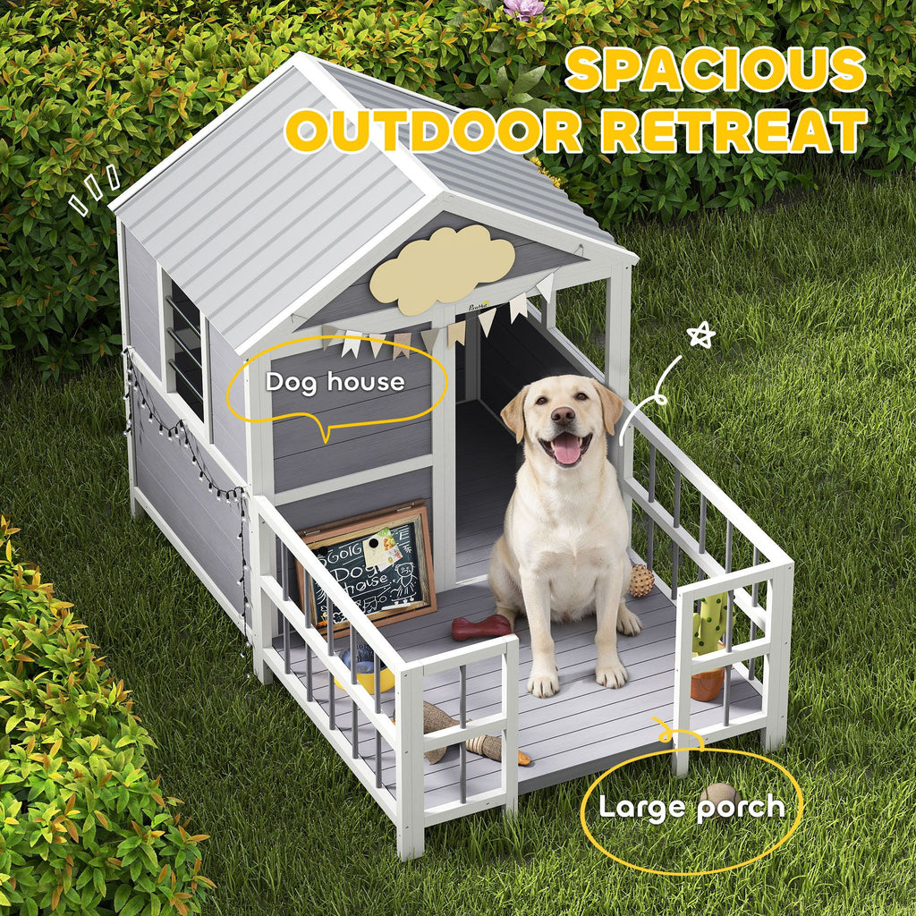 Spacious furniture-style Dog House with Porch and Weatherproof Roof