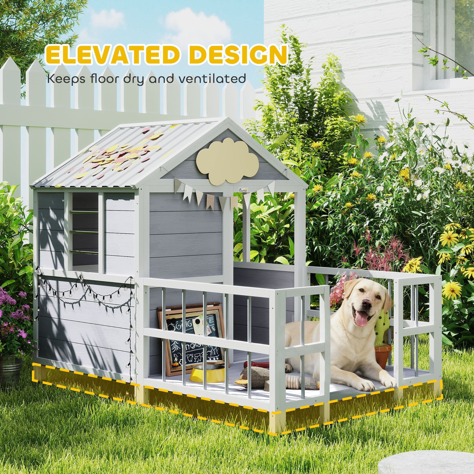 Spacious furniture-style Dog House with Porch and Weatherproof Roof
