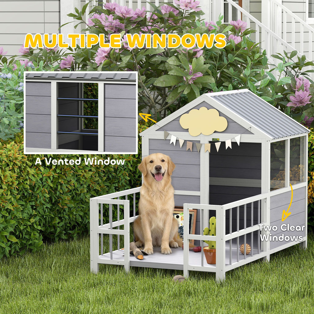 Spacious furniture-style Dog House with Porch and Weatherproof Roof
