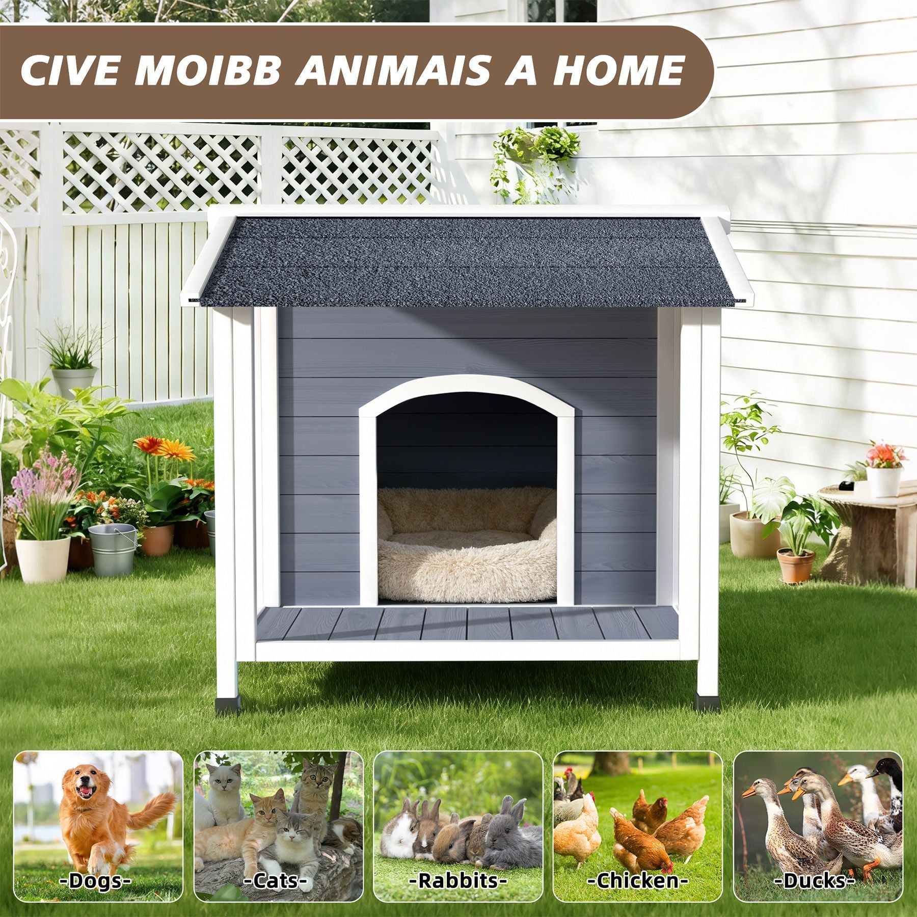 Weatherproof furniture-style Dog House with Raised Floor Design