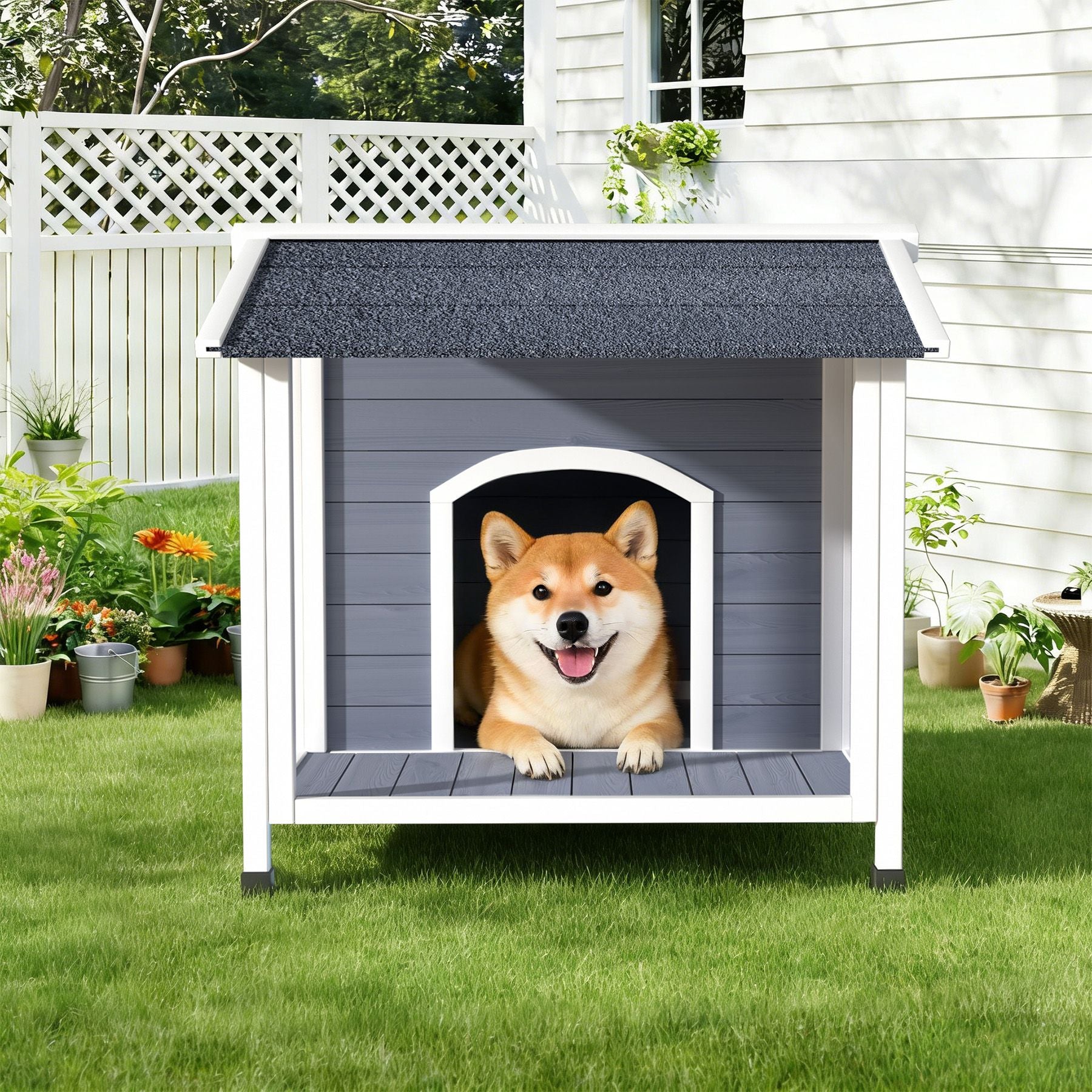 Weatherproof furniture-style Dog House with Raised Floor Design