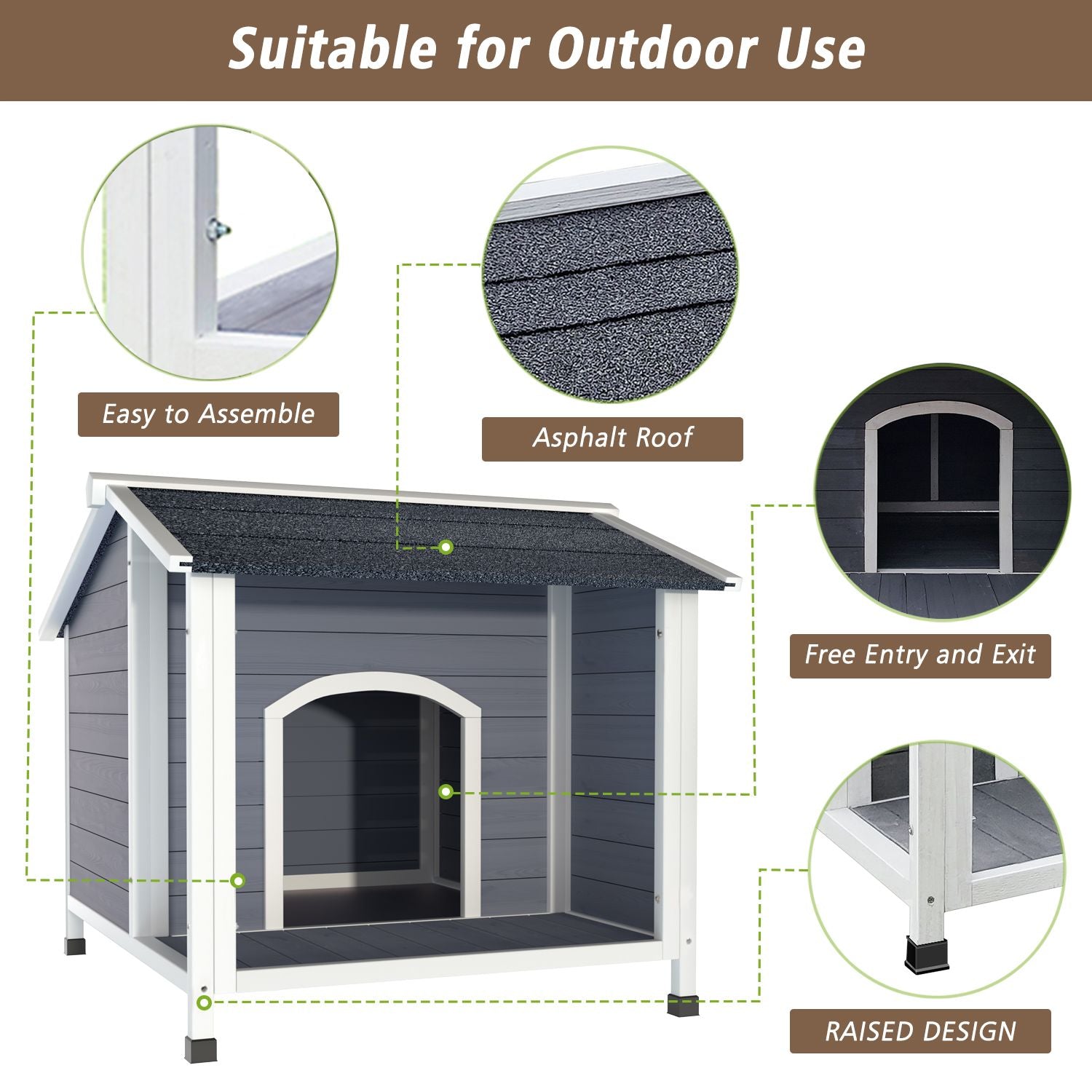 Weatherproof furniture-style Dog House with Raised Floor Design