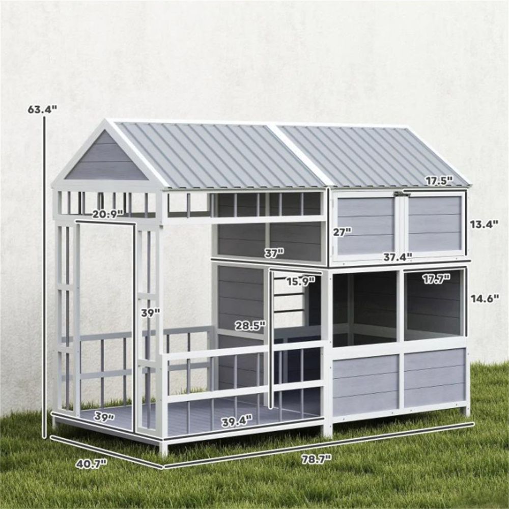 Spacious furniture-style Dog House with Porch & Storage Cabinet