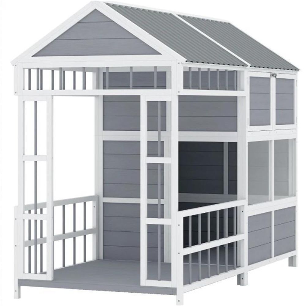 Spacious furniture-style Dog House with Porch & Storage Cabinet