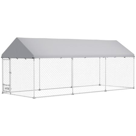 Outdoor Dog Kennel with Adjustable Bowl Rack & Weatherproof Cover