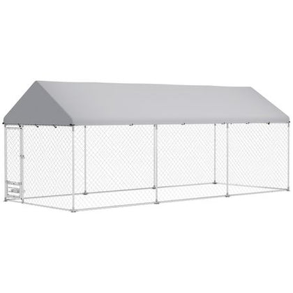 Outdoor Dog Kennel with Adjustable Bowl Rack & Weatherproof Cover