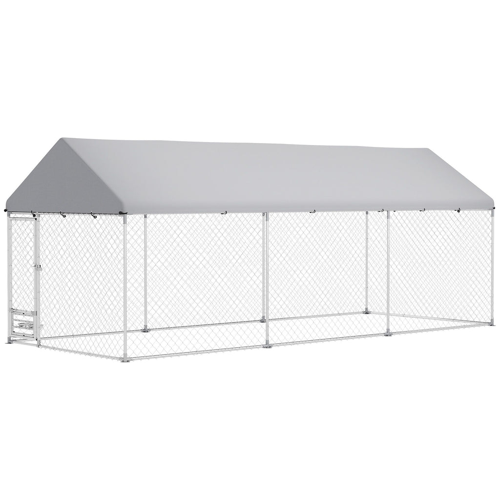 Outdoor Dog Kennel with Adjustable Bowl Rack & Weatherproof Cover