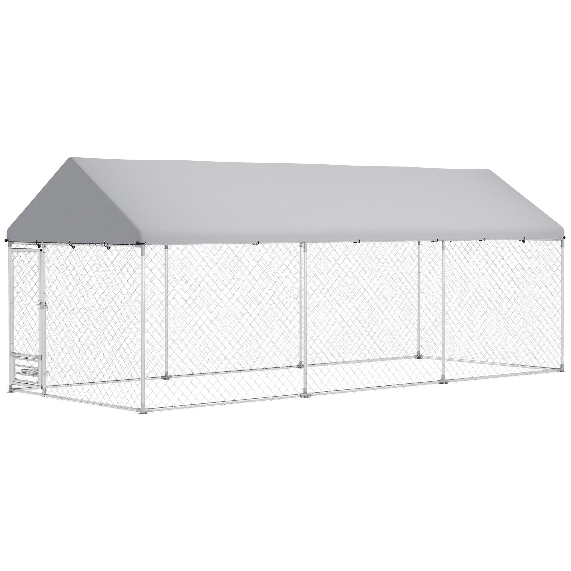 Outdoor Dog Kennel with Adjustable Bowl Rack & Weatherproof Cover