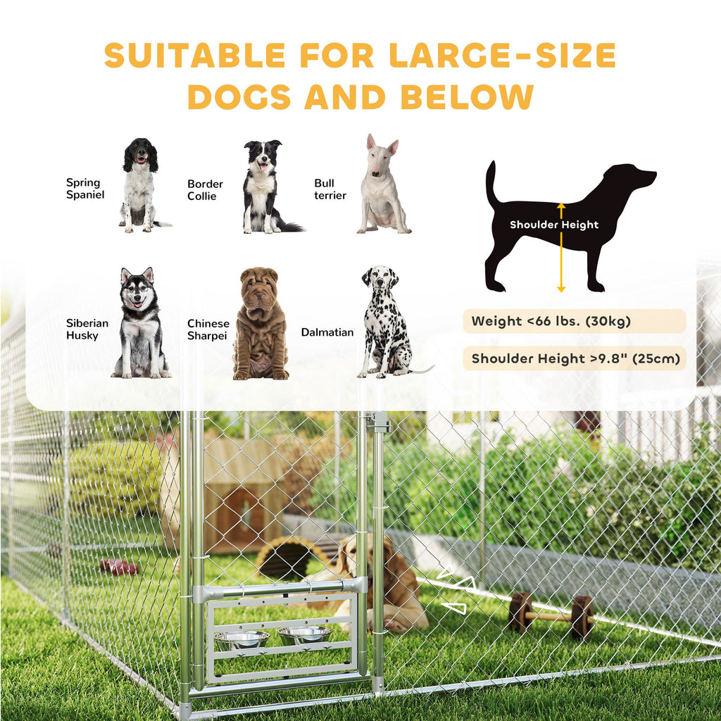Outdoor Dog Kennel with Adjustable Bowl Rack & Weatherproof Cover
