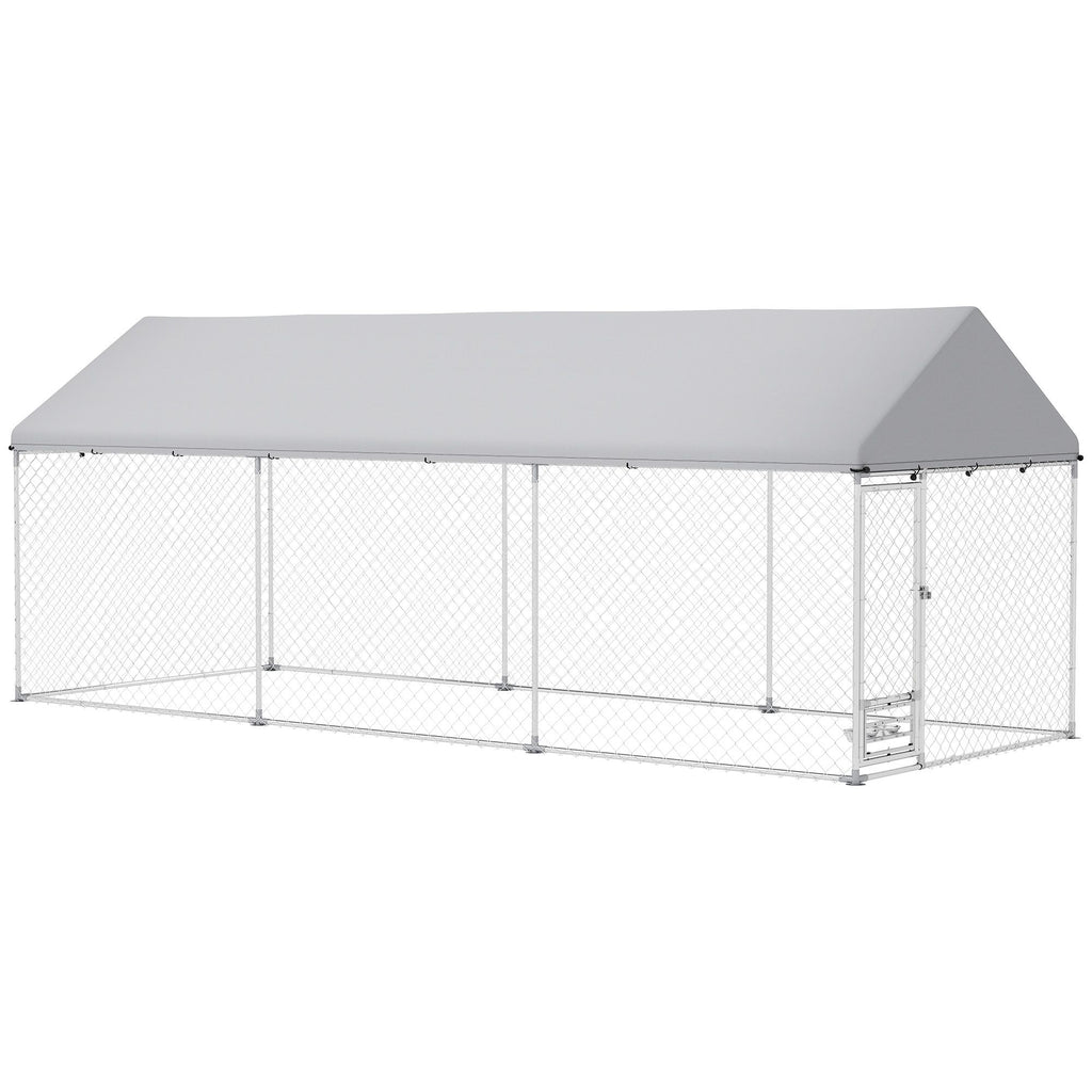 Outdoor Dog Kennel with Adjustable Bowl Rack & Weatherproof Cover
