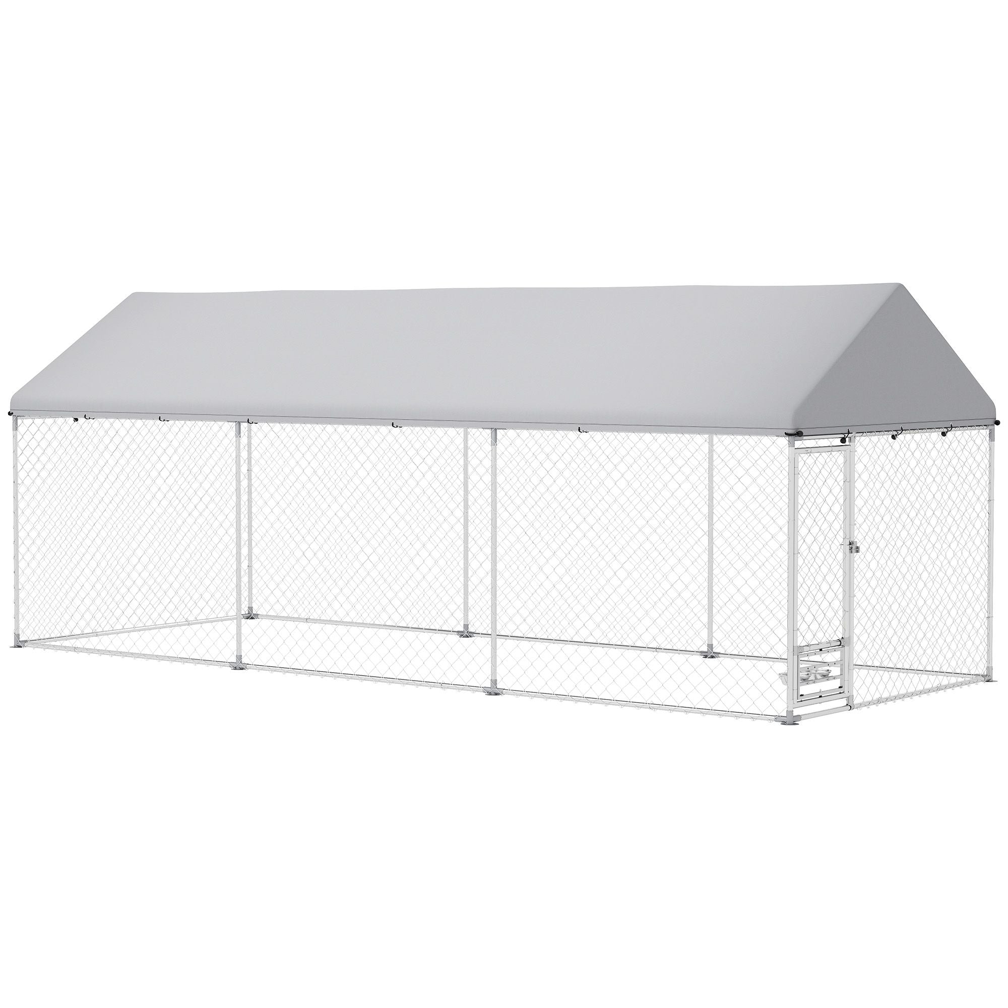 Outdoor Dog Kennel with Adjustable Bowl Rack & Weatherproof Cover