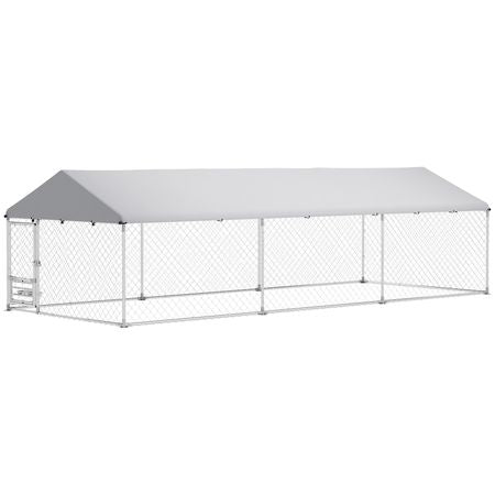 Spacious Outdoor Dog Kennel with water-ready Roof & Rotatable Bowl Rack