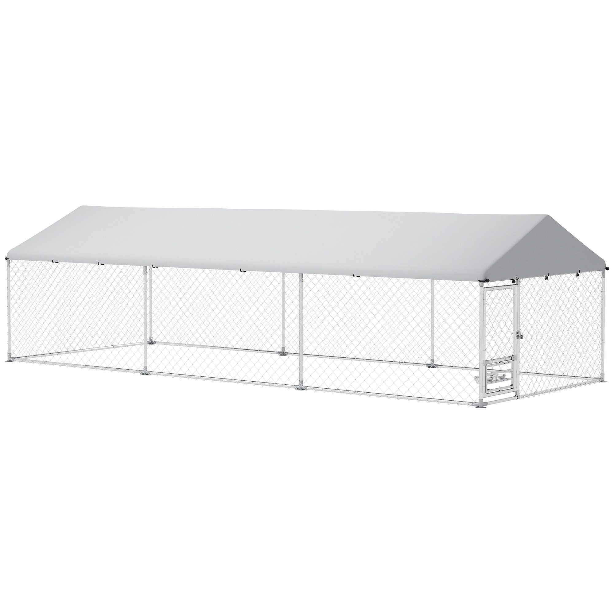 Spacious Outdoor Dog Kennel with water-ready Roof & Rotatable Bowl Rack