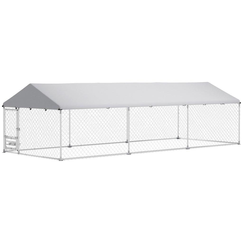 Spacious Outdoor Dog Kennel with water-ready Roof & Rotatable Bowl Rack