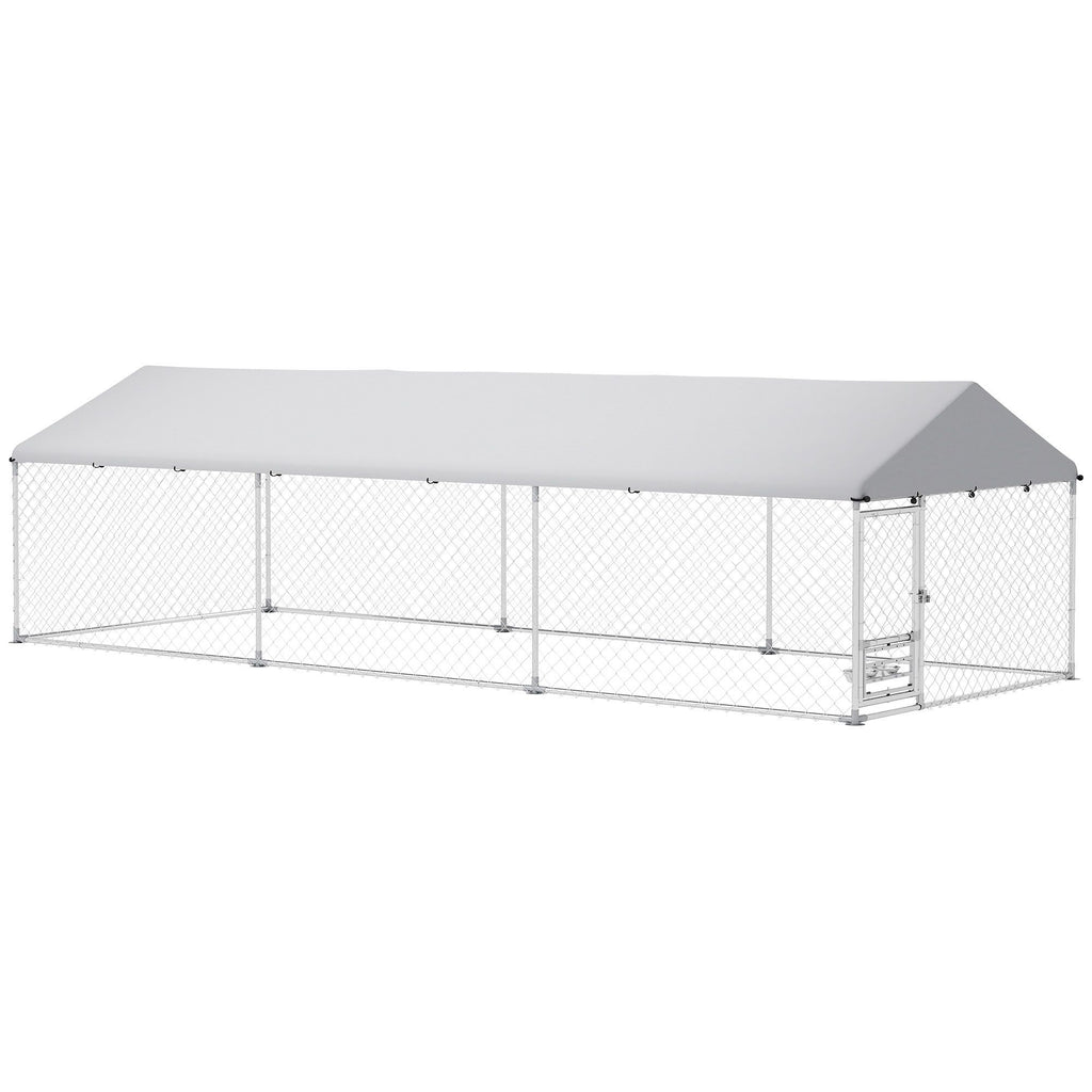 Spacious Outdoor Dog Kennel with water-ready Roof & Rotatable Bowl Rack
