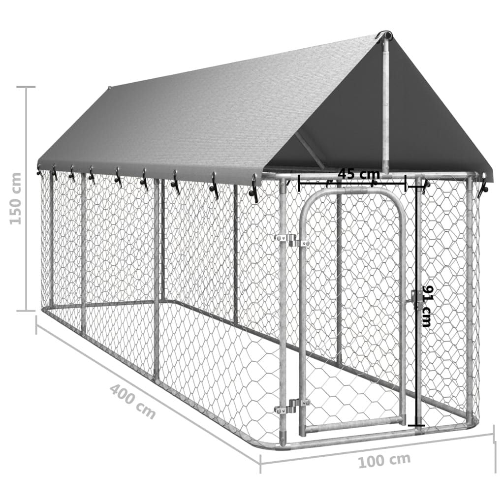 Outdoor Dog Kennel with Roof 157.5"x39.4"x59.1