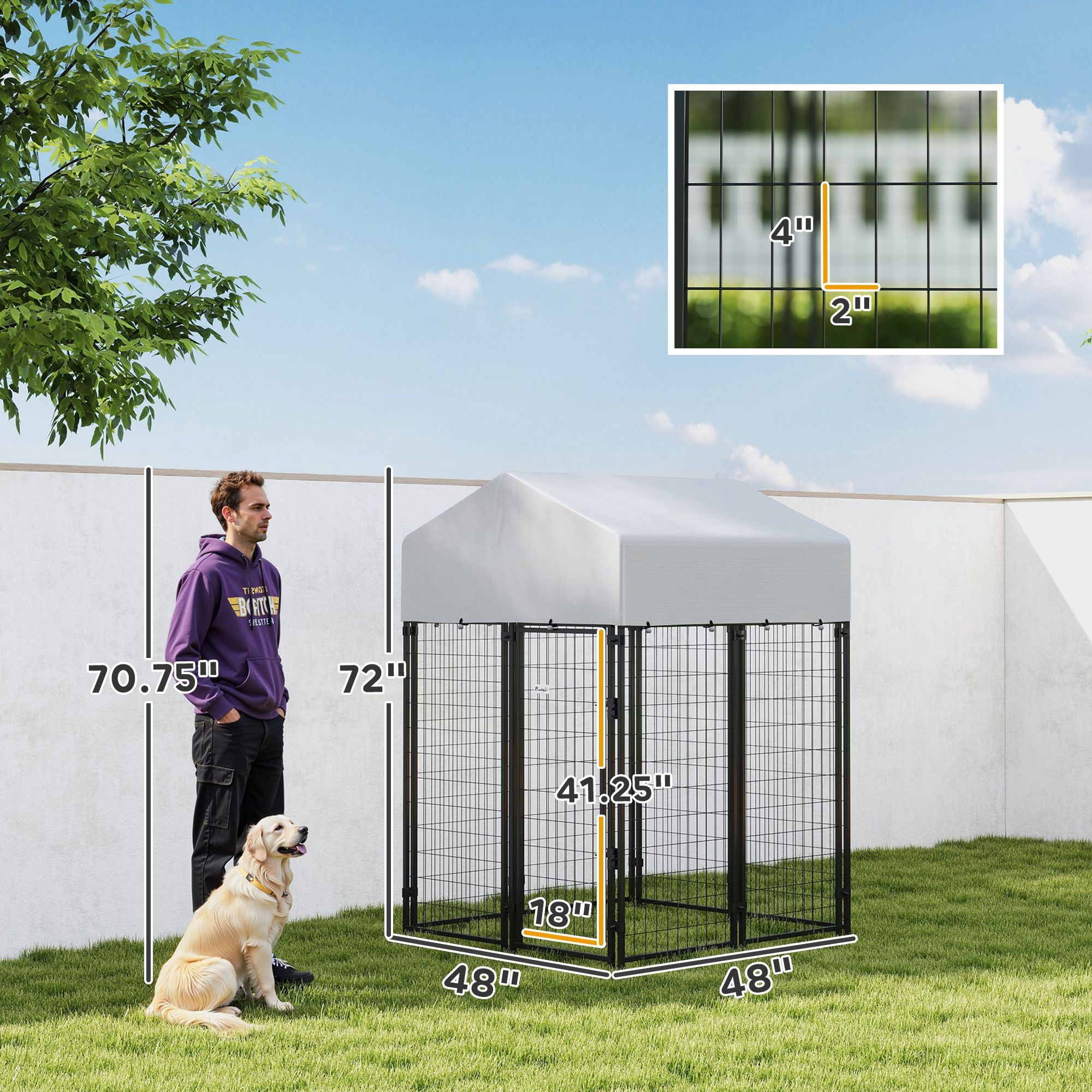 Outdoor Dog Kennel with Roof – practical Welded Wire Playpen, Escape-Proof Lock