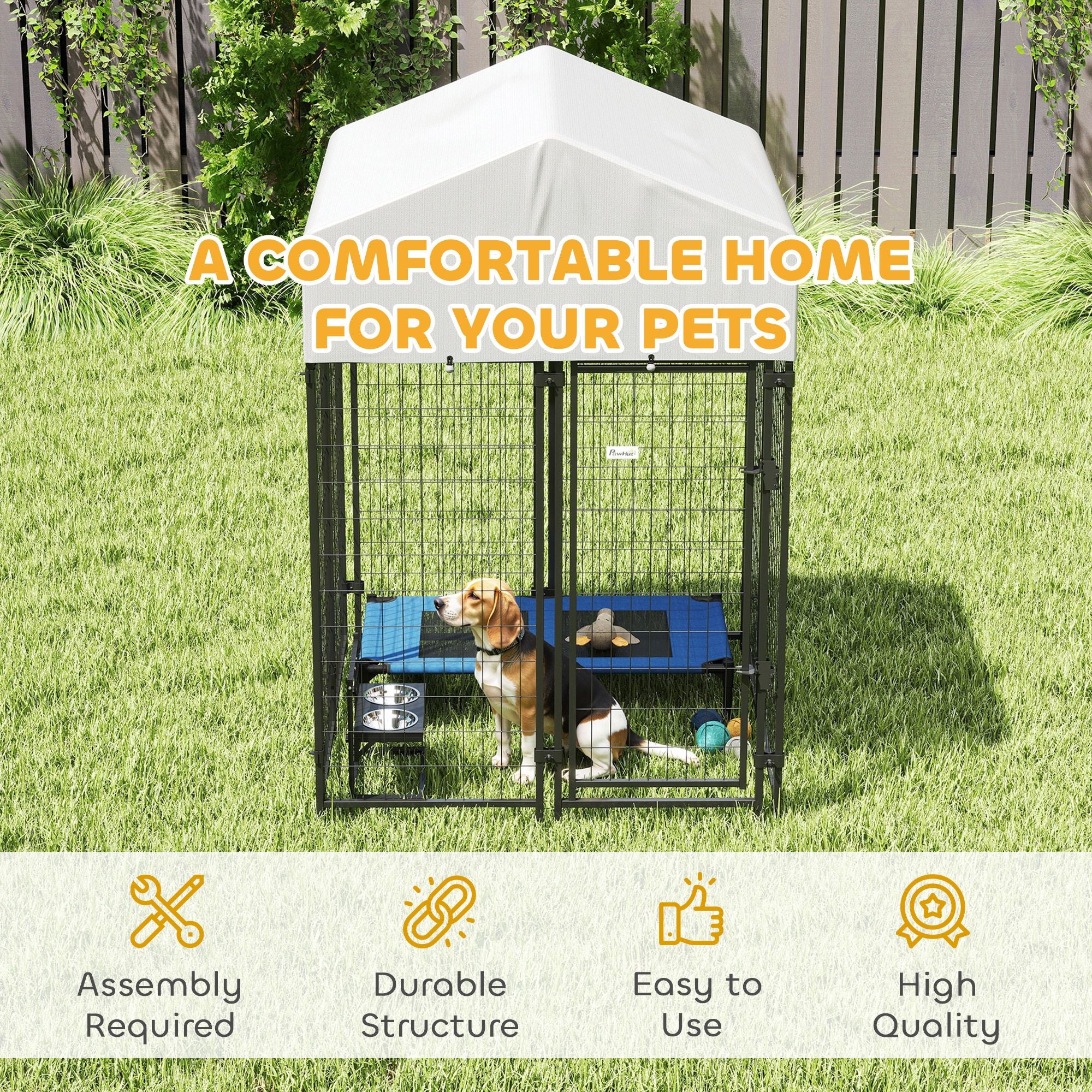 Outdoor Dog Kennel with Roof – practical Welded Wire Playpen, Escape-Proof Lock