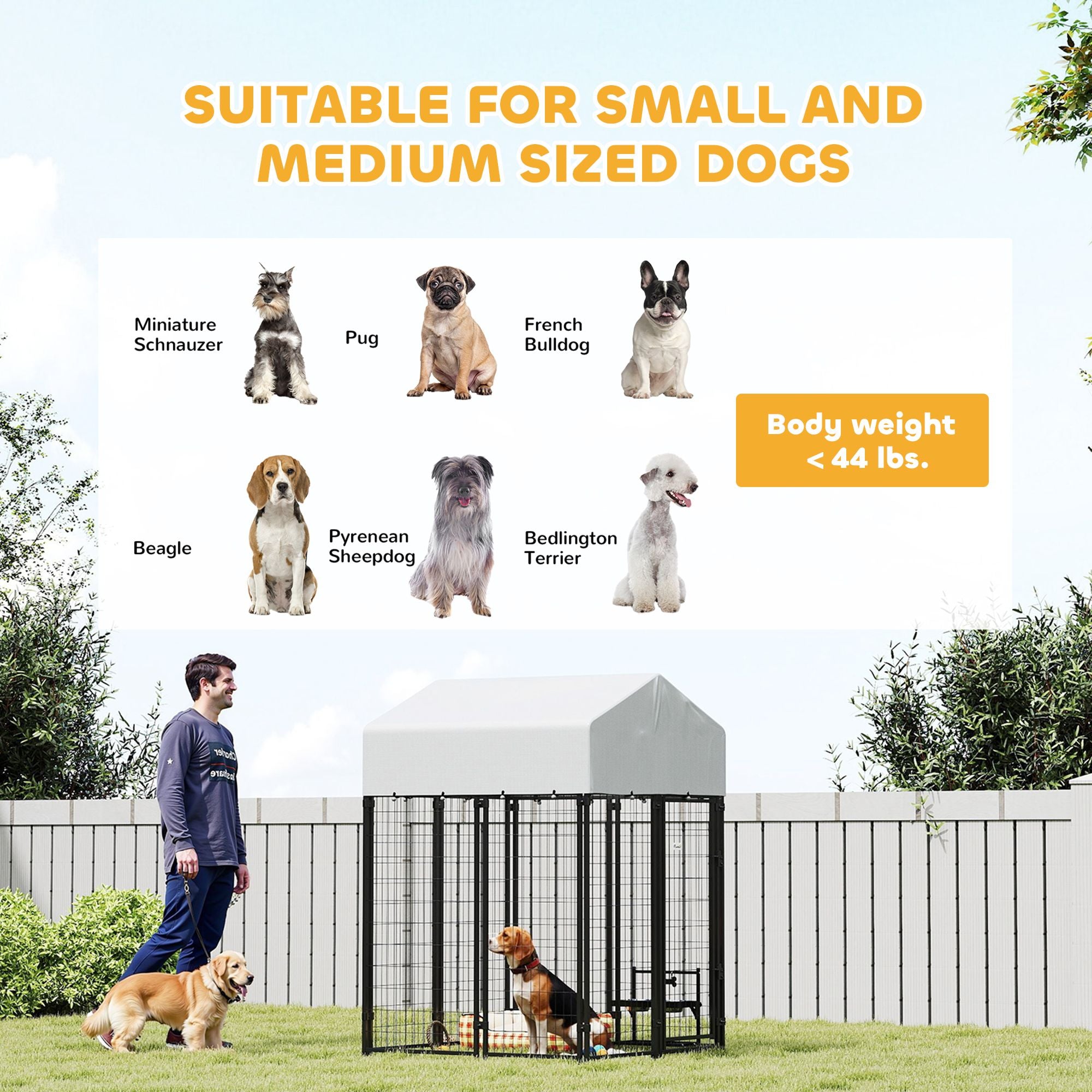 Outdoor Dog Kennel with Roof – practical Welded Wire Playpen, Escape-Proof Lock